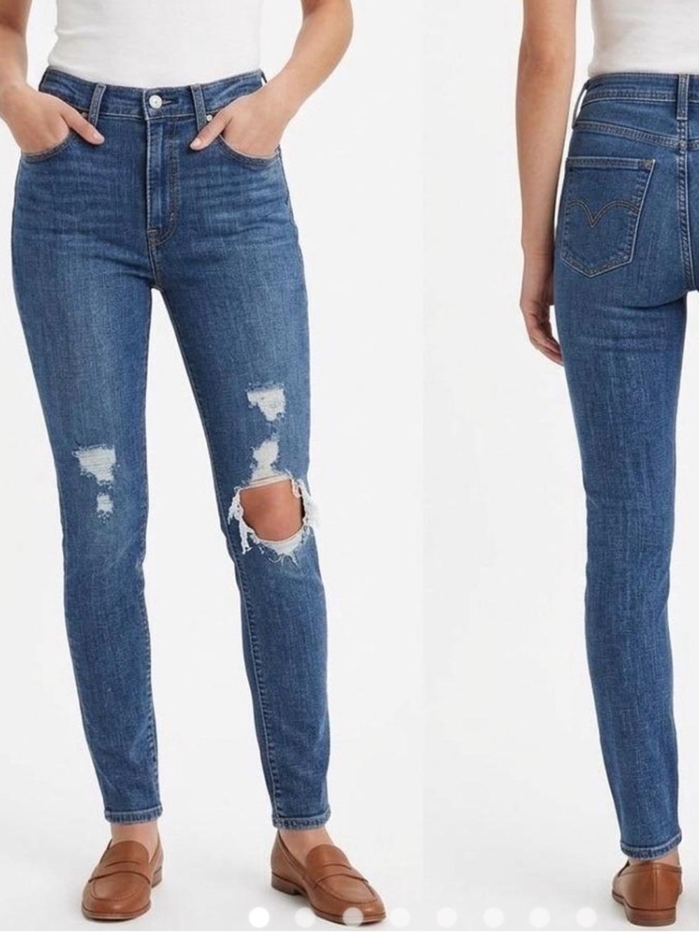 Levi's Women's Ripped Medium Blue Boyfriend Jeans